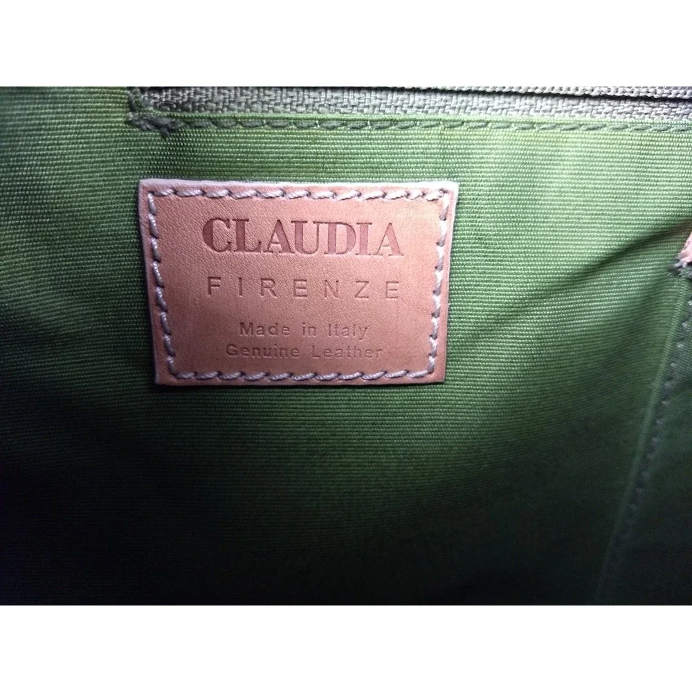 Claudia Firenze Italian Suede Leather Hobo Bag Pale Green Tan Trim Floral Zipper